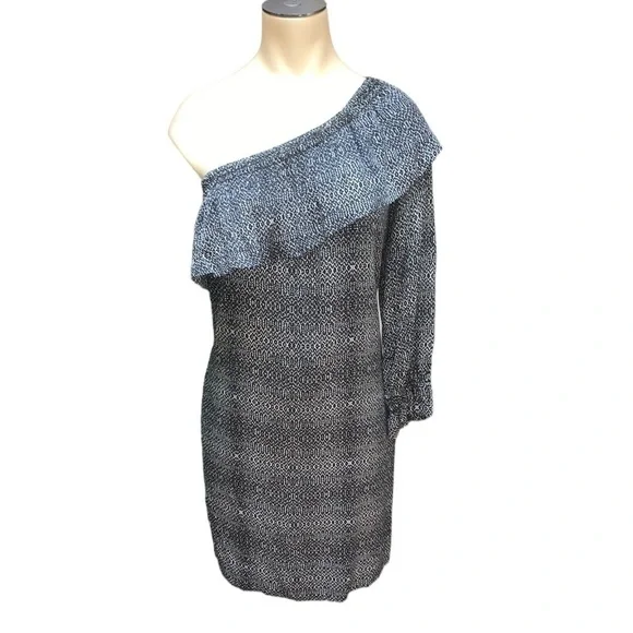 Anthropologie Velvet by Graham & Spencer Black Print One Shoulder Shift Dress S - Picture 16 of 16